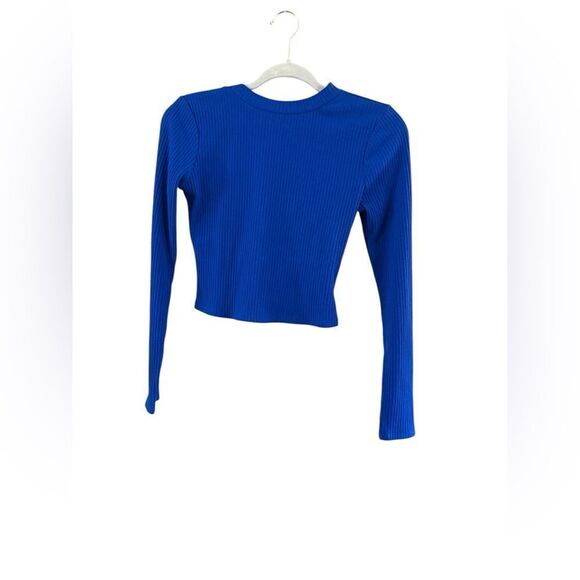 Blue Ribbed Long Sleeve Knit Top Size Small - Picture 7 of 8